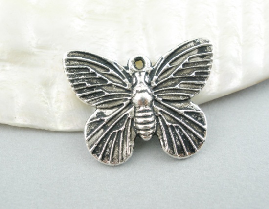 Picture of 50PCs Antique Silver Color Butterfly Charm Pendants 18x15mm