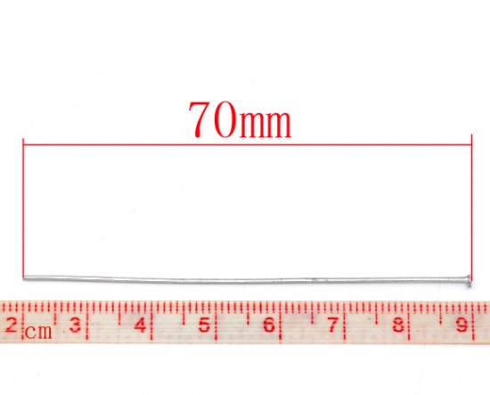 Picture of Alloy Head Pins Silver Tone 7cm(2 6/8") long, 0.7mm (21 gauge), 200 PCs