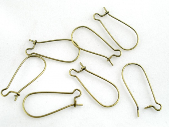 Picture of Alloy Kidney Ear Wire Hooks Earring Findings Antique Bronze 24mm(1") x 11mm( 3/8"), Post/ Wire Size: (21 gauge), 250 PCs