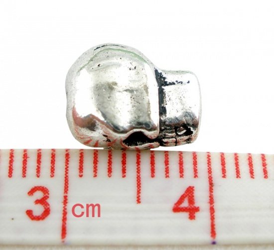 Immagine di Lega di Zinco Separatori Perline Halloween Cranio Argento Antico Nulla Disegno Circa 9mm x 5mm, Foro:Circa 1.2mm, 40 Pz