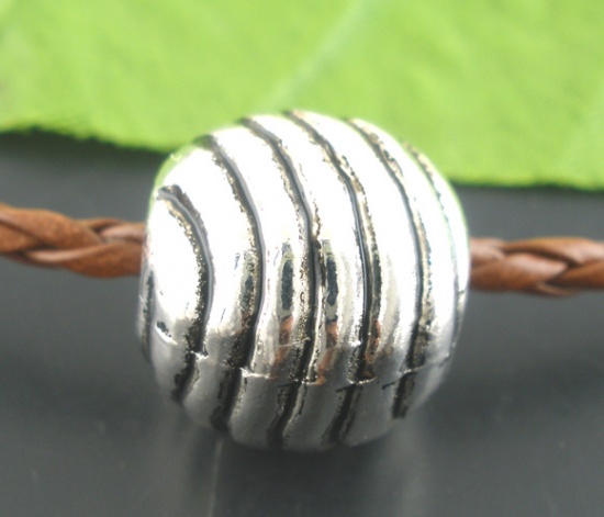 Bild von Antiksilber Streifen Rund Perlen Beads für European 14x15mm.Verkauft eine Packung mit 30