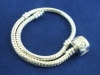 Picture of Copper European Style Snake Chain Charm Bracelets Silver Plated W/ "Love" Carved Stopper Clip 20cm long, 4 PCs