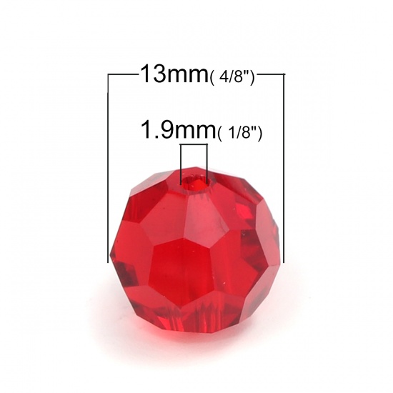 Picture of Glass Beads Round Wine Red Faceted About 13mm Dia, Hole: Approx 1.9mm, 10 PCs