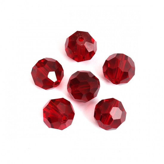 Picture of Glass Beads Round Dark Red Faceted About 11mm Dia, Hole: Approx 1.5mm, 30 PCs