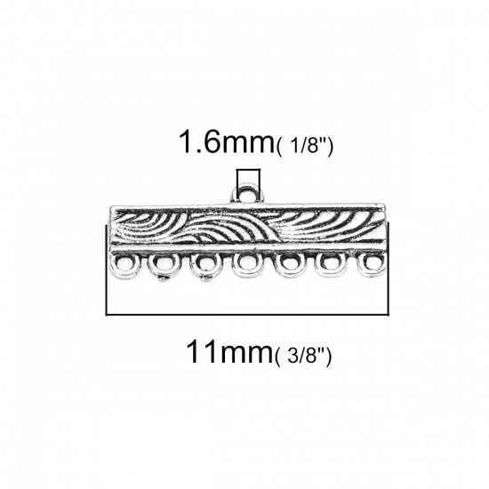 Изображение Цинковый Сплав Коннекторы фурнитуры Прямоугольник Античное Серебро резной Узор С узором 11мм x 2.8мм, 20 ШТ
