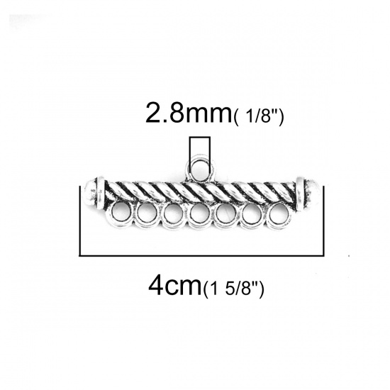 Immagine di Lega di Zinco Lampadario Connettore Poroso Accessori striscia Argento Antico Striscia Disegno 4cm x 1.3cm, 20 Pz