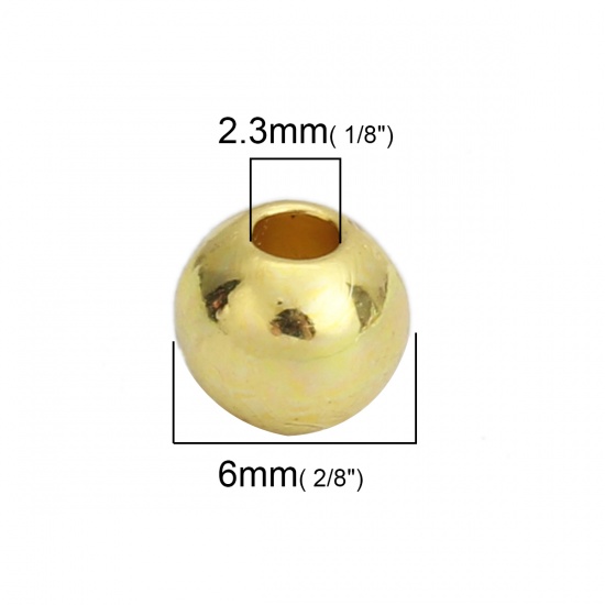 Picture of Zinc Based Alloy Spacer Beads Round Gold Plated About 6mm Dia., Hole: Approx 2.3mm, 200 PCs