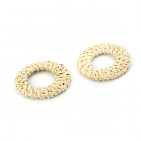 Picture of Rattan For Earrings Accessories Connectors Circle Ring Natural Woven 4.1cm Dia., 2 PCs