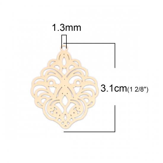 Immagine di Ottone Filigree Stamping Ciondoli KC Placcato Oro Fiore 31mm x 24mm, 10 Pz                                                                                                                                                                                    