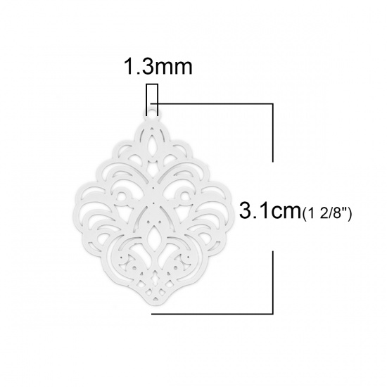 Immagine di Ottone Filigree Stamping Ciondoli Tono Argento Fiore 31mm x 24mm, 10 Pz                                                                                                                                                                                       