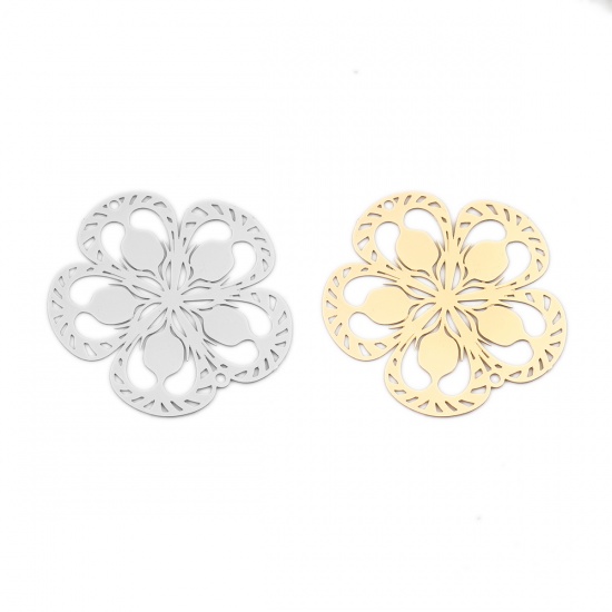 Picture of Brass Filigree Stamping Connectors Flower Silver Tone 30mm x 29mm, 10 PCs                                                                                                                                                                                     