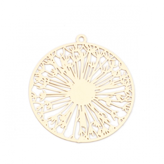 Picture of Brass Filigree Stamping Pendants KC Gold Plated Round 32mm x 31mm, 10 PCs                                                                                                                                                                                     