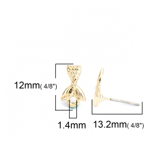 Immagine di Lega di Zinco Orecchini a Perno Tappi di Orecchini Fishtail Oro Placcato W/ Loop 12mm x 7mm, Diametro Filo: (21 misura), 10 Pz