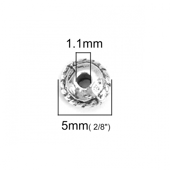 Immagine di Lega di Zinco Perline Piattino Volante Argento Antico Striscia Scolpisce Circa 5mm x 2.7mm, Foro:Circa 1.1mm, 500 Pz