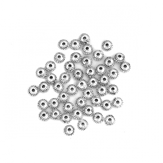 Immagine di Lega di Zinco Perline Piattino Volante Argento Antico Striscia Scolpisce Circa 5mm x 2.7mm, Foro:Circa 1.1mm, 500 Pz