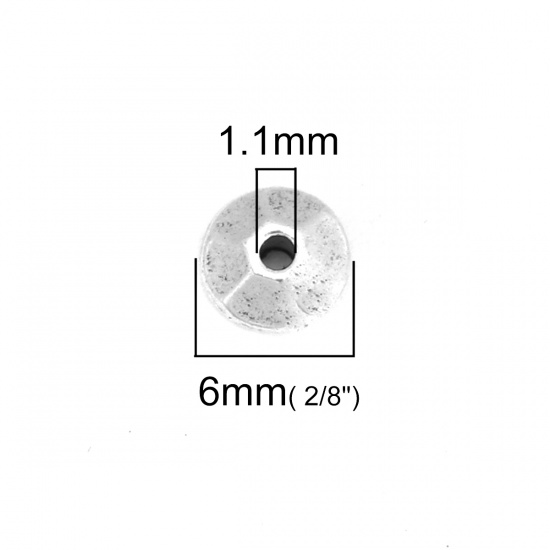 Immagine di Lega di Zinco Perline Piattino Volante Tono Argento Sfaccettato Circa 6mm x 2.7mm, Foro:Circa 1.1mm, 300 Pz