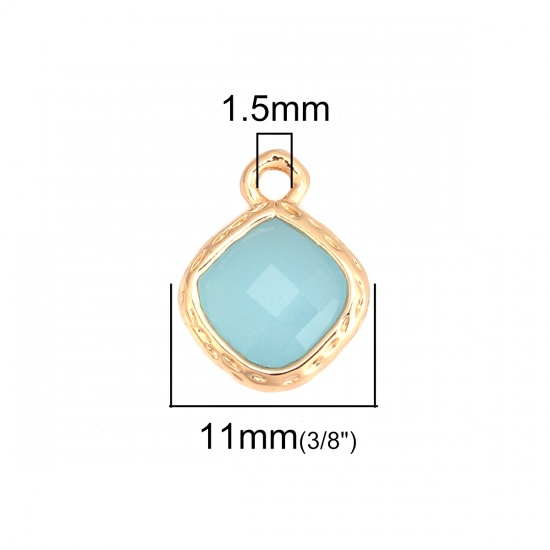 Picture of Copper & Glass Charms Rhombus Gold Plated Light Blue Faceted 14mm x 11mm, 10 PCs