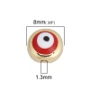 Изображение Цинковый Сплав Бусины Круглые, Позолоченный Красный с узором Злой Глаз С Эмалью 8мм диаметр, Отверстие:примерно 1.3мм, 10 ШТ