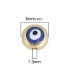 Picture of Zinc Based Alloy Spacer Beads Round Gold Plated Blue Evil Eye Pattern Enamel About 8mm Dia., Hole: Approx 1.3mm, 10 PCs