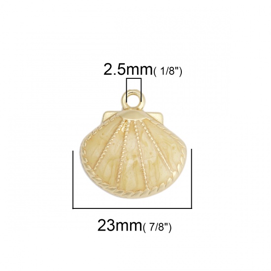 Picture of Zinc Based Alloy Charms Gold Plated Shell Beige Enamel 23mm x 23mm, 5 PCs