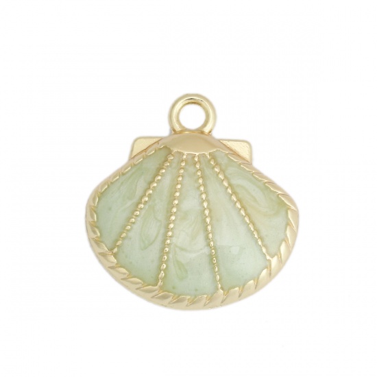 Picture of Zinc Based Alloy Charms Gold Plated Shell Light Green Enamel 23mm x 23mm, 5 PCs