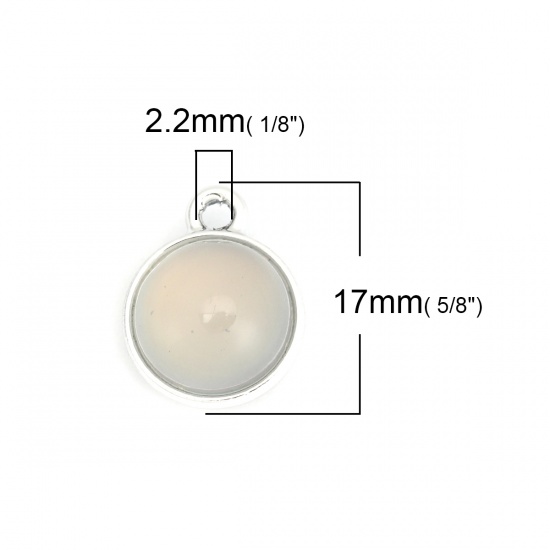 Picture of Zinc Based Alloy Charms Round Silver Tone Grayish White Cat's Eye Imitation 17mm x 14mm, 10 PCs