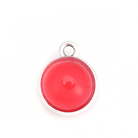 Picture of Zinc Based Alloy Charms Round Silver Tone Fuchsia Cat's Eye Imitation 17mm x 14mm, 10 PCs