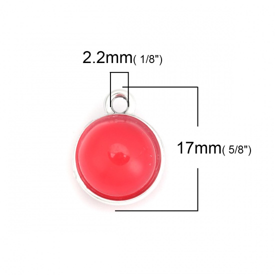 Picture of Zinc Based Alloy Charms Round Silver Tone Fuchsia Cat's Eye Imitation 17mm x 14mm, 10 PCs