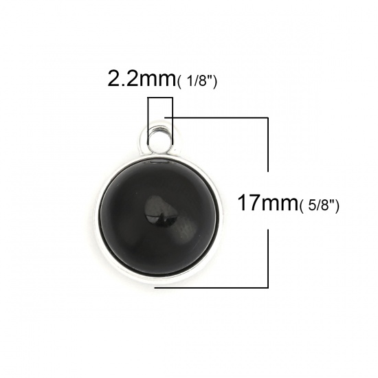 Picture of Zinc Based Alloy Charms Round Silver Tone Dark Green Cat's Eye Imitation 17mm x 14mm, 10 PCs