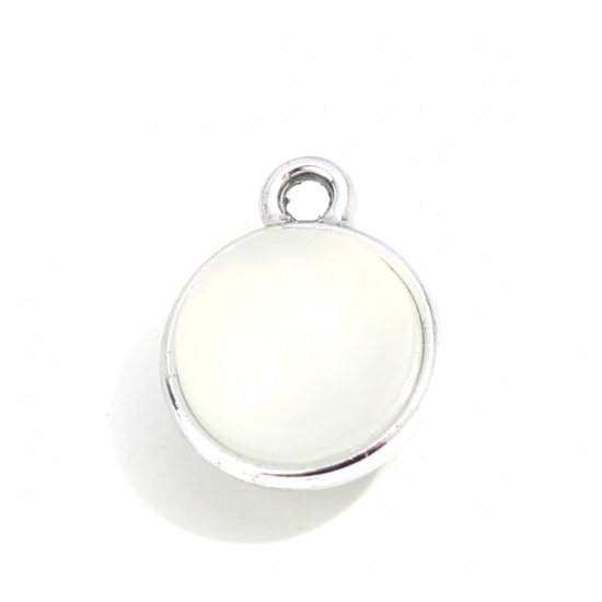 Picture of Zinc Based Alloy & Resin Charms Round Silver Tone Creamy-White Cat's Eye Imitation 17mm x 14mm, 10 PCs