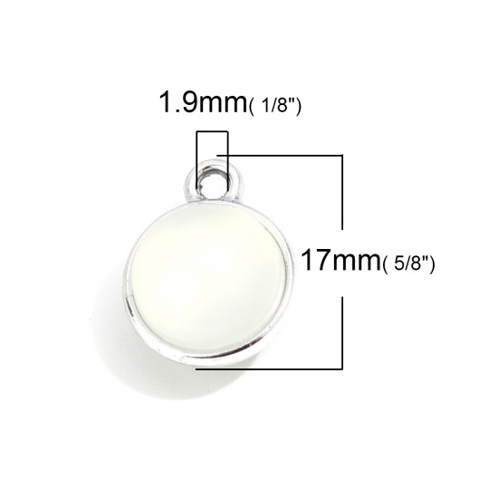 Picture of Zinc Based Alloy & Resin Charms Round Silver Tone Creamy-White Cat's Eye Imitation 17mm x 14mm, 10 PCs