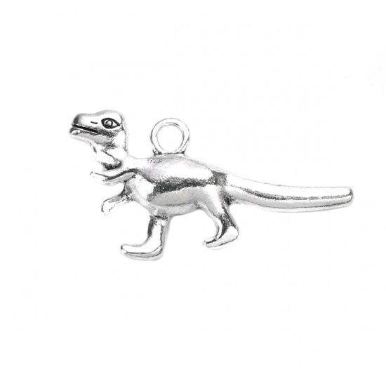 Bild von Zinklegierung Anhänger Dinosaurier Antiksilber 4.5cm x 2.3cm, 10 Stück