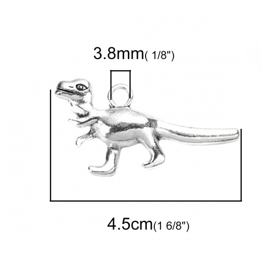 Picture of Zinc Based Alloy Pendants Dinosaur Animal Antique Silver Color 4.5cm x 2.3cm, 10 PCs