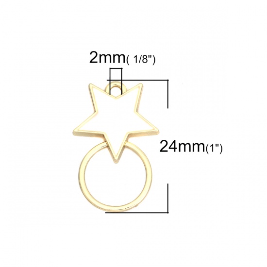 Изображение Цинковый Сплав Коннекторы фурнитуры Кольцо Позолоченный Белый Звезда С узором С Эмалью 24мм x 15мм, 10 ШТ