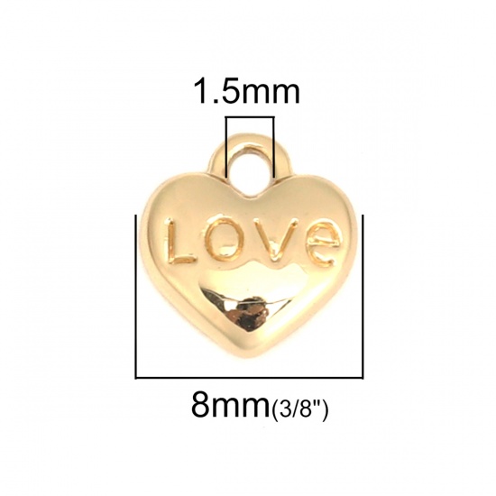 Image de Breloques en Alliage de Zinc Cœur Doré Message" LOVE " 9mm x 8mm, 20 Pcs