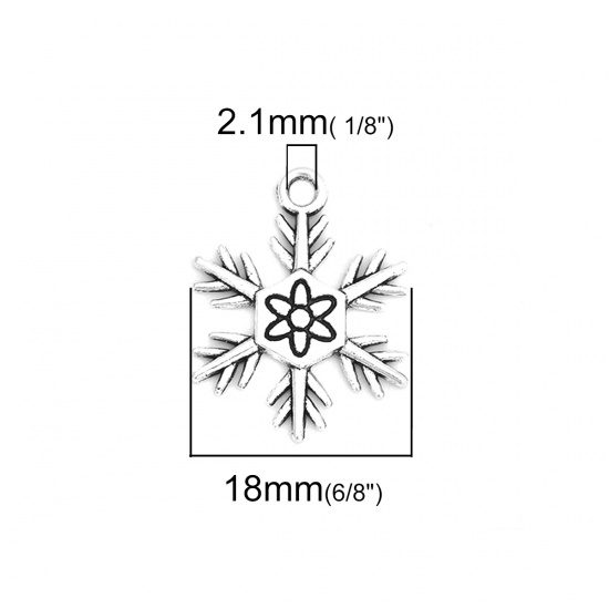 Picture of Zinc Based Alloy Charms Christmas Snowflake Antique Silver Carved Pattern 24mm x 18mm, 20 PCs