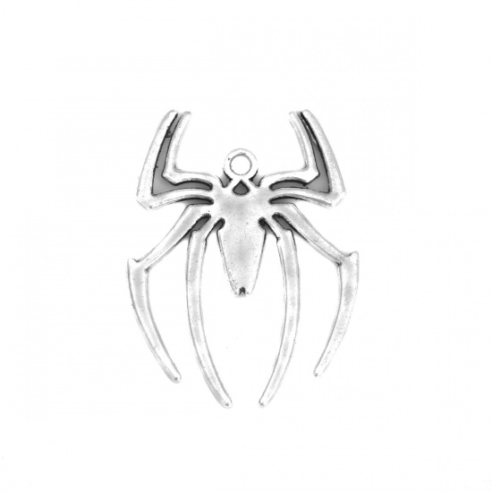 Image de Pendentifs en Alliage de Zinc Halloween Araignée Argent Vieilli Creux 3.8cm x 2.9cm, 10 Pcs
