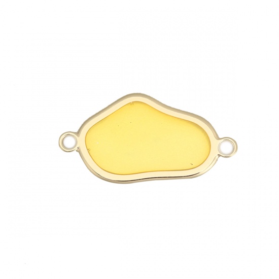Picture of Zinc Based Alloy Connectors Irregular Gold Plated Yellow With Resin Cabochons 3cm x 1.6cm, 5 PCs