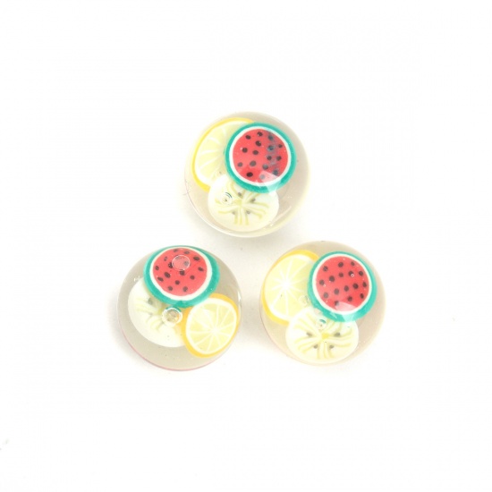 Picture of Resin & Real Dried Flower Dome Seals Cabochon Round Multicolor Transparent Fruit Pattern 12mm Dia., 10 PCs