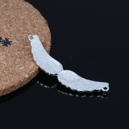 Picture of Zinc Based Alloy Connectors Wing Silver Plated White Enamel Clear Rhinestone 5.6cm x 1.6cm, 1 Piece