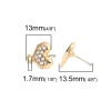 Image de Boucles d'Oreilles Puces en Alliage de Zinc Cœur Doré avec Boucle à Strass Transparent 13mm x 12mm, Epaisseur de Fil: (21 gauge), 4 Pcs
