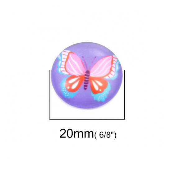 Изображение Стеклянные Газоплотный Кабошон Круглые, Случайно с узором Бабочка 20мм диаметр, 10 ШТ