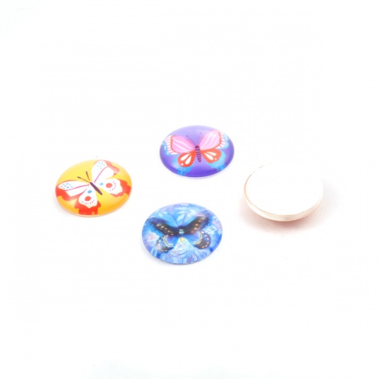 Picture of Glass Dome Seals Cabochon Round Flatback At Random Butterfly Pattern 20mm Dia, 10 PCs