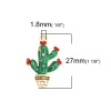 Imagen de Zamak Colgantes Charms Cactus Chapado en Oro Verde Maceta Planta Transparente & Rojo Rhinestone Esmalte 27mm x 18mm, 5 Unidades