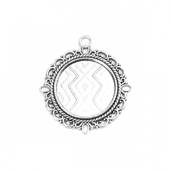 Picture of Zinc Based Alloy Pendants Round Antique Silver Carved Pattern Hollow (Fit 20mm Dia.) 3.5cm x 3.2cm, 20 PCs