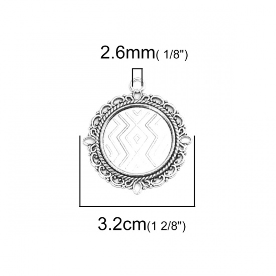 Picture of Zinc Based Alloy Pendants Round Antique Silver Carved Pattern Hollow (Fit 20mm Dia.) 3.5cm x 3.2cm, 20 PCs