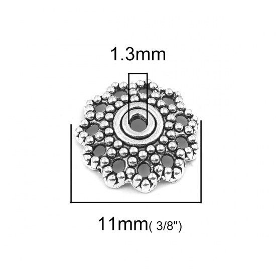 Immagine di Lega di Zinco Coppette Copriperla Fiore Argento Antico (Addetti 18mm Perline) 11mm x 11mm, 100 Pz