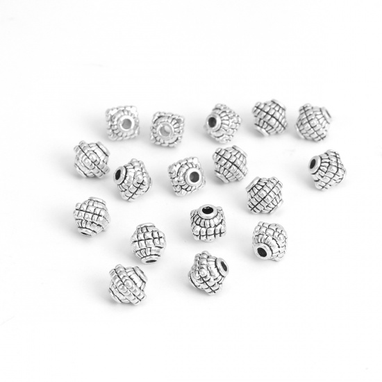 Image de Perles en Alliage de Zinc Tonneau Argent Vieilli 8mm x 8mm, Trou: env. 2.2mm, 50 Pcs