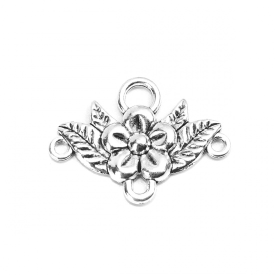 Image de Connecteurs en Alliage de Zinc Fleur Argent Vieilli Motif Sculpté 3.2cm x 2.3cm, 50 Pcs