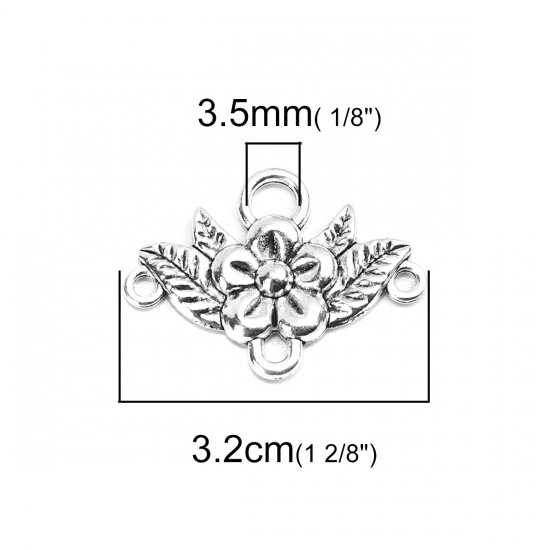 Image de Connecteurs en Alliage de Zinc Fleur Argent Vieilli Motif Sculpté 3.2cm x 2.3cm, 50 Pcs